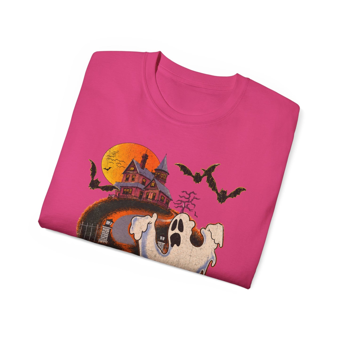 Halloween Tee - 'Boo! Be Gone' Ghost Haunted House Graphic Shirt