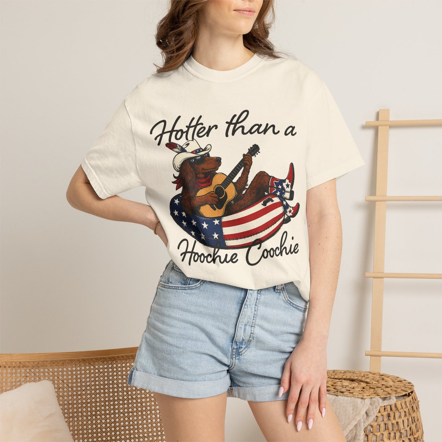 Hotter Than a Hoochie Coochie T-Shirt — Retro Cowgirl Americana Graphic Tee