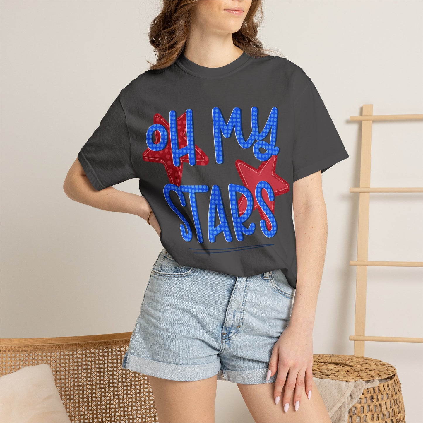 Oh My Stars T-Shirt — Patriotic Red & Blue Graphic Tee