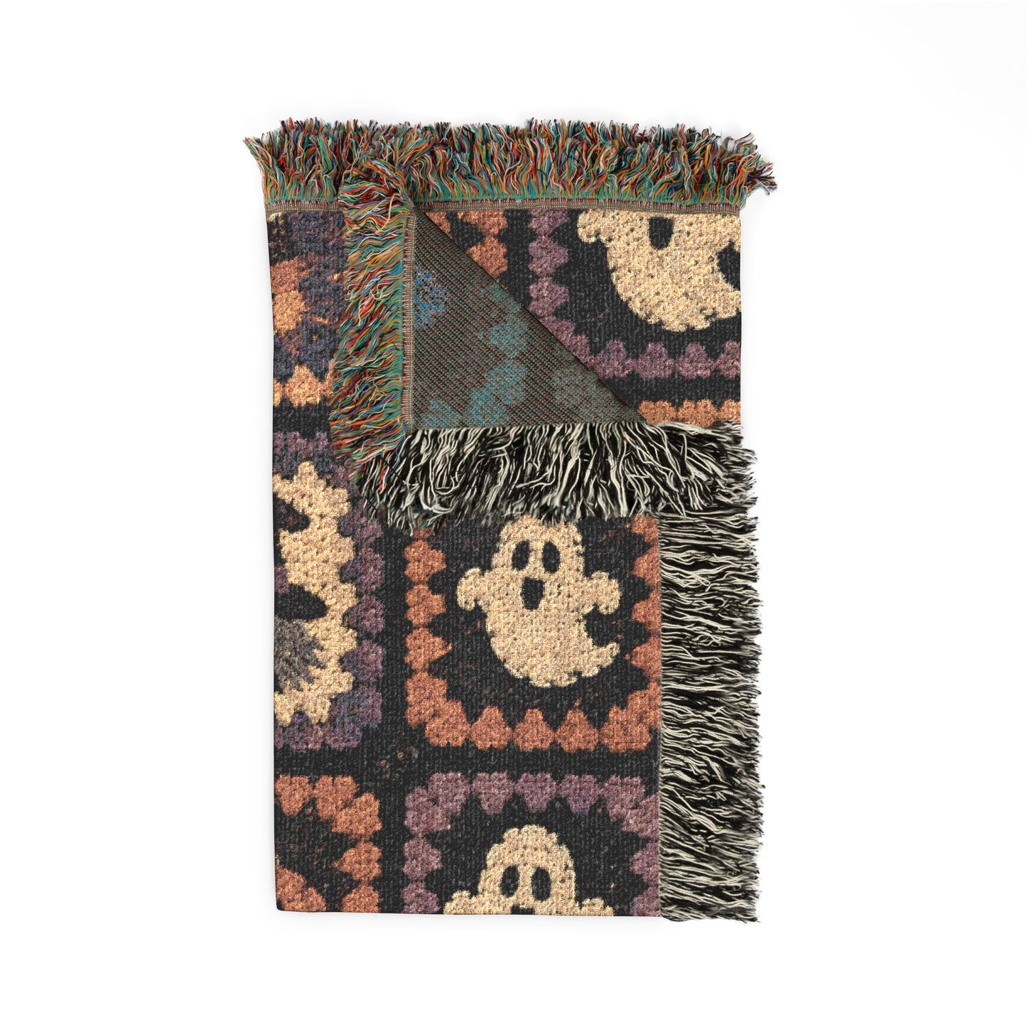 Retro Mosaic Woven Blanket — Cozy Halloween Patchwork Throw