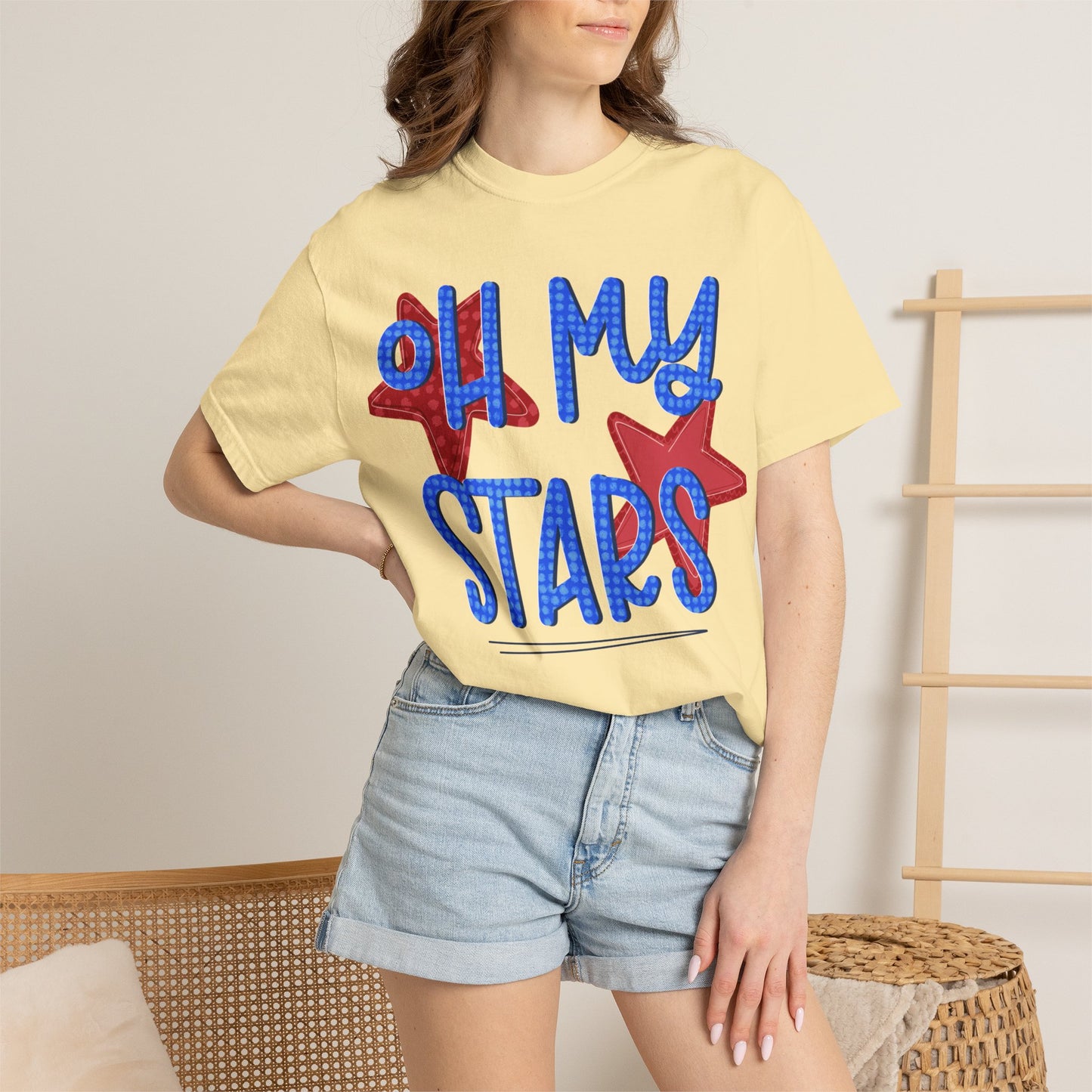 Oh My Stars T-Shirt — Patriotic Red & Blue Graphic Tee