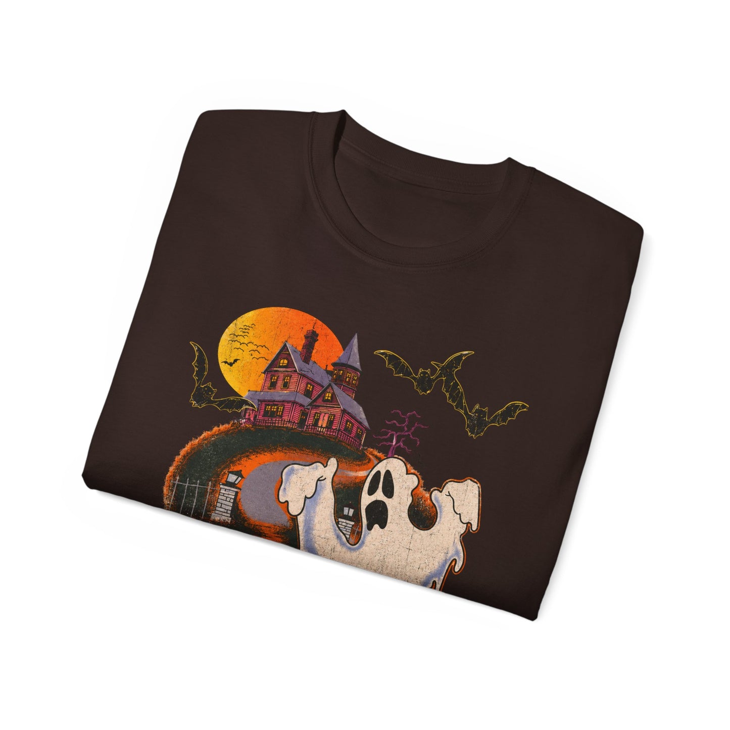 Halloween Tee - 'Boo! Be Gone' Ghost Haunted House Graphic Shirt