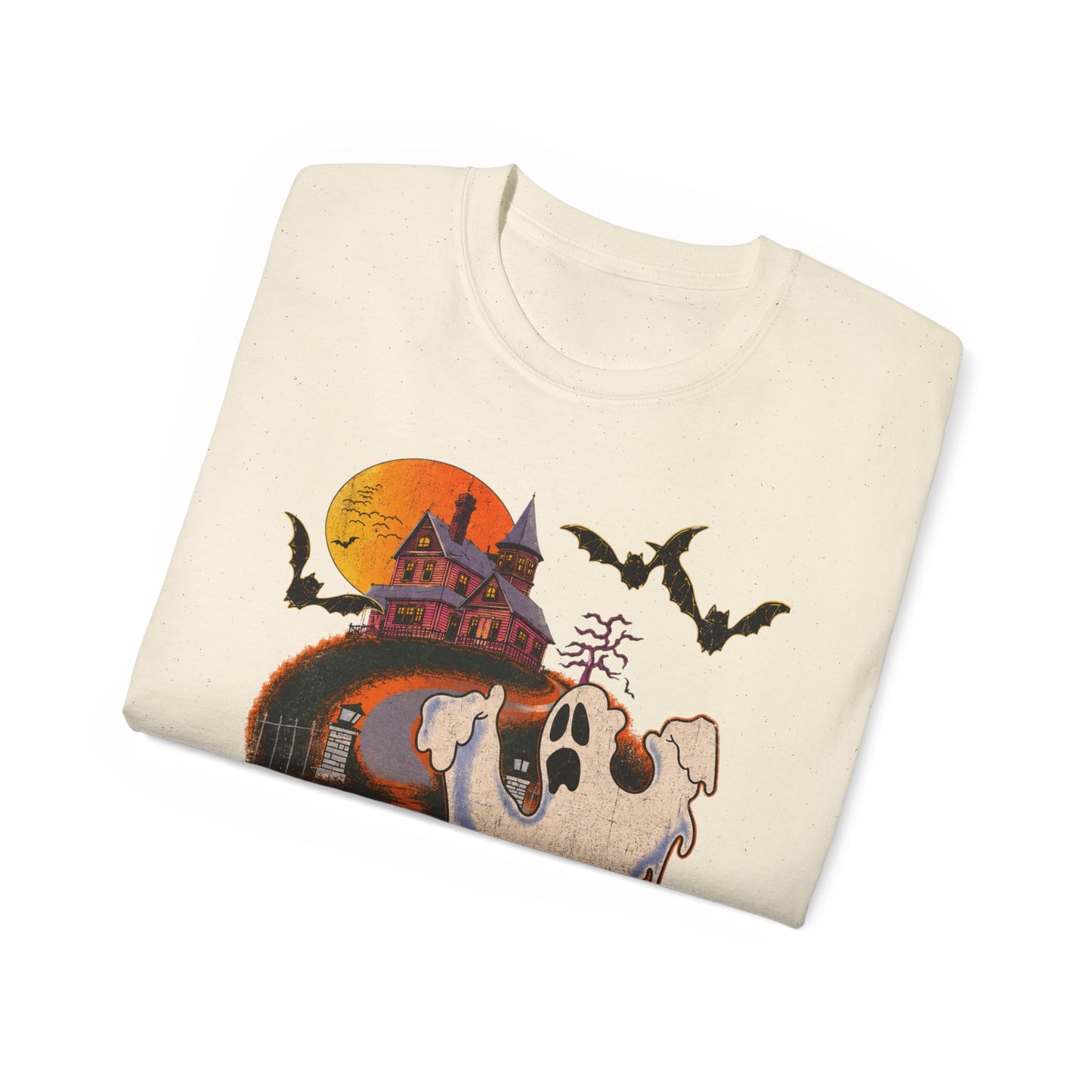 Halloween Tee - 'Boo! Be Gone' Ghost Haunted House Graphic Shirt