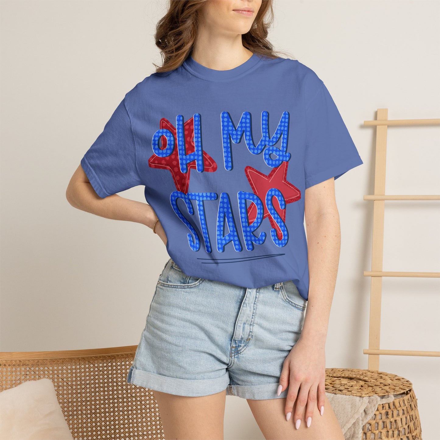 Oh My Stars T-Shirt — Patriotic Red & Blue Graphic Tee