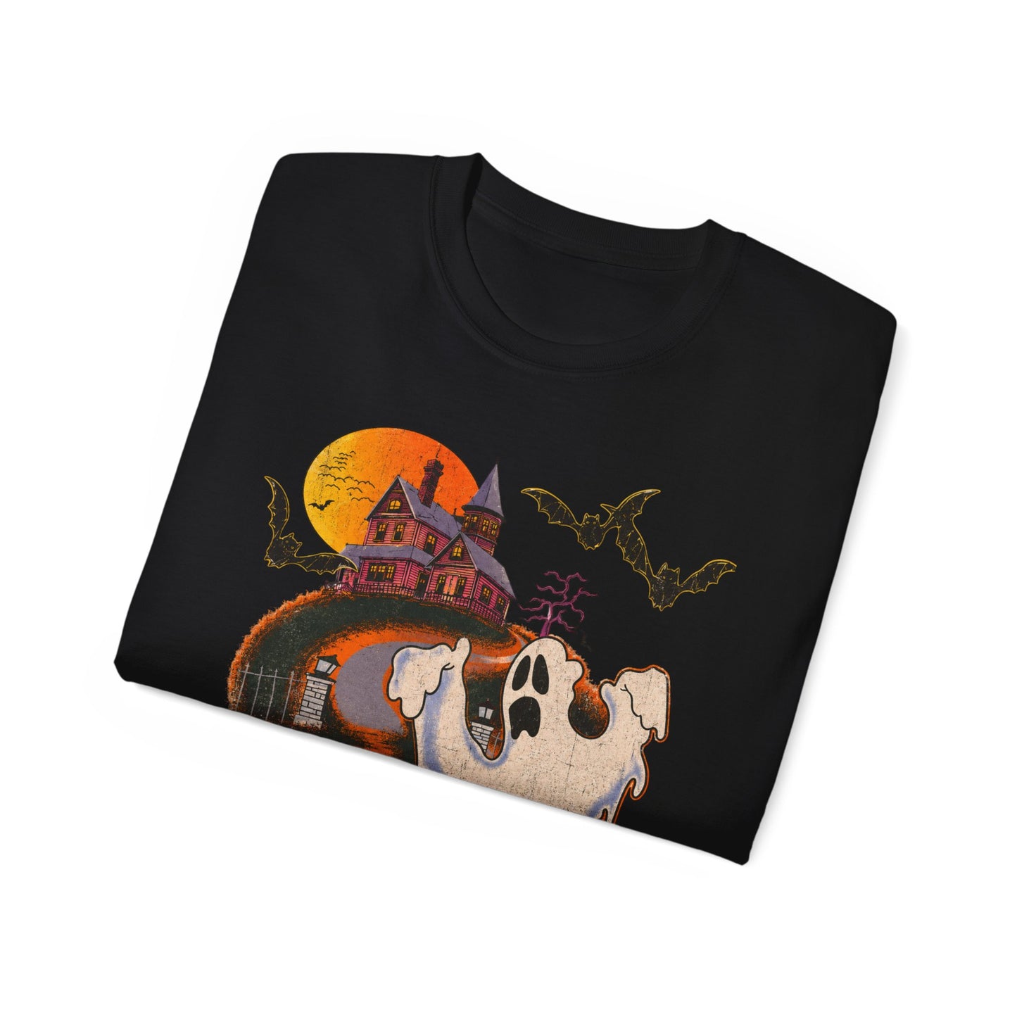 Halloween Tee - 'Boo! Be Gone' Ghost Haunted House Graphic Shirt