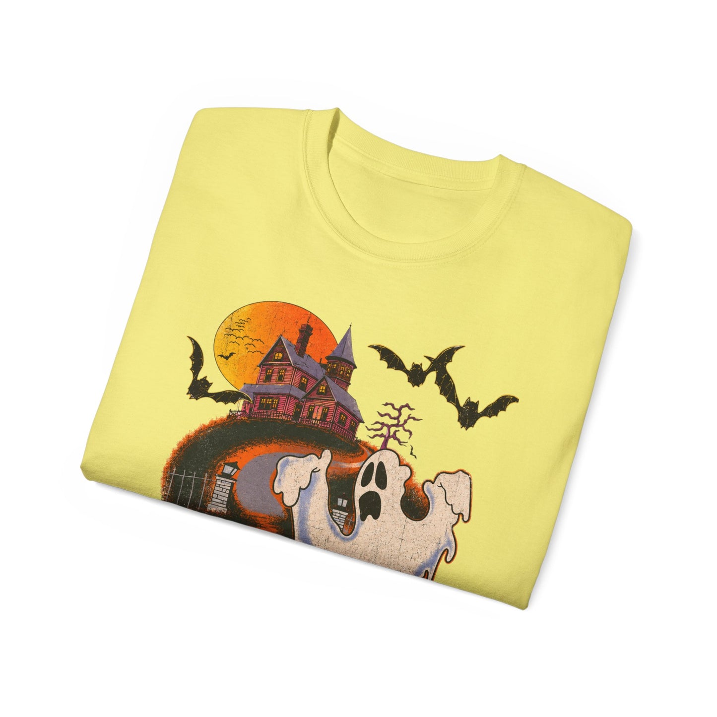 Halloween Tee - 'Boo! Be Gone' Ghost Haunted House Graphic Shirt
