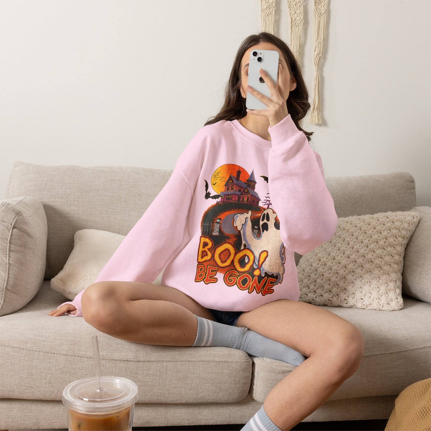 Boo! Be Gone Ghost Halloween Crewneck Sweatshirt