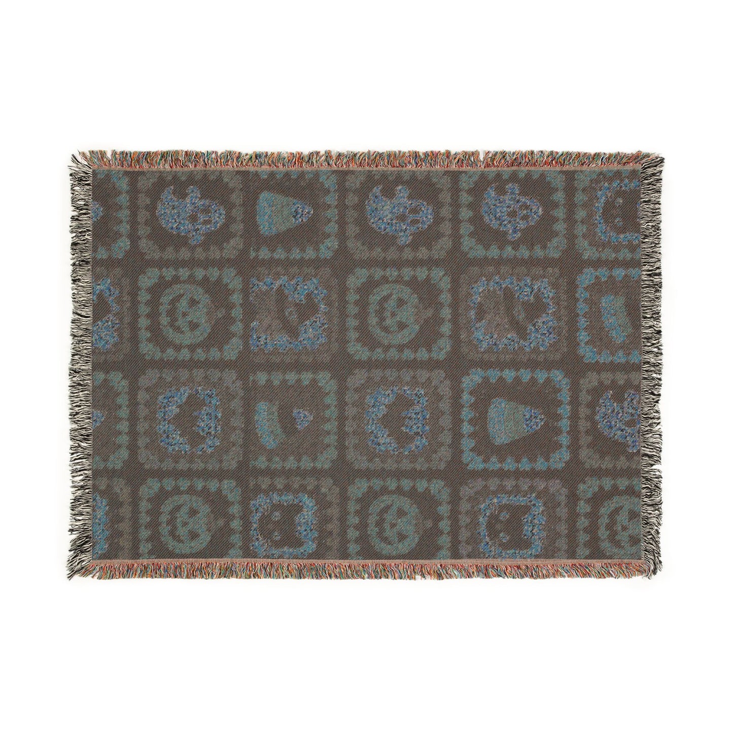 Retro Mosaic Woven Blanket — Cozy Halloween Patchwork Throw