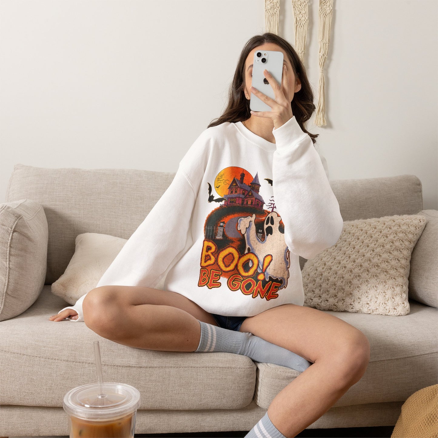Boo! Be Gone Ghost Halloween Crewneck Sweatshirt