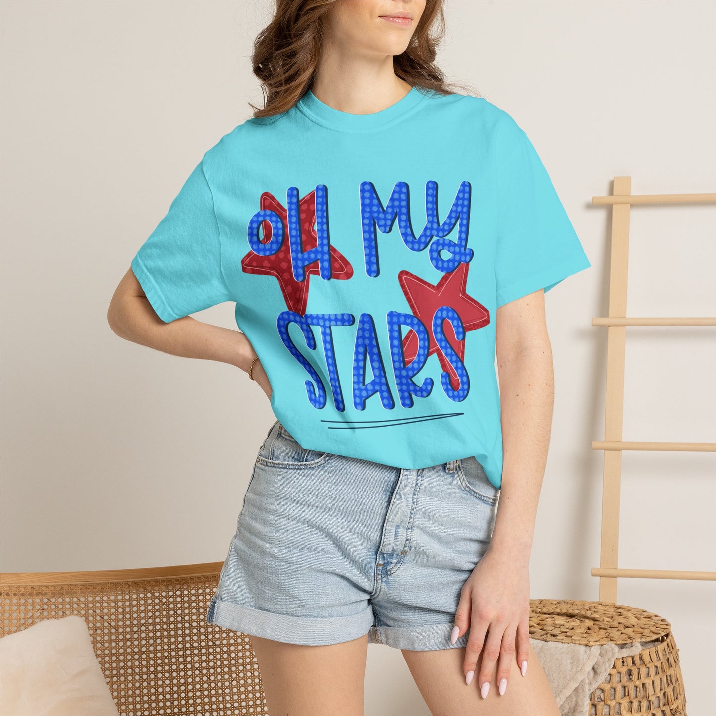 Oh My Stars T-Shirt — Patriotic Red & Blue Graphic Tee