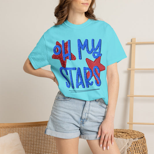 Oh My Stars T-Shirt — Patriotic Red & Blue Graphic Tee