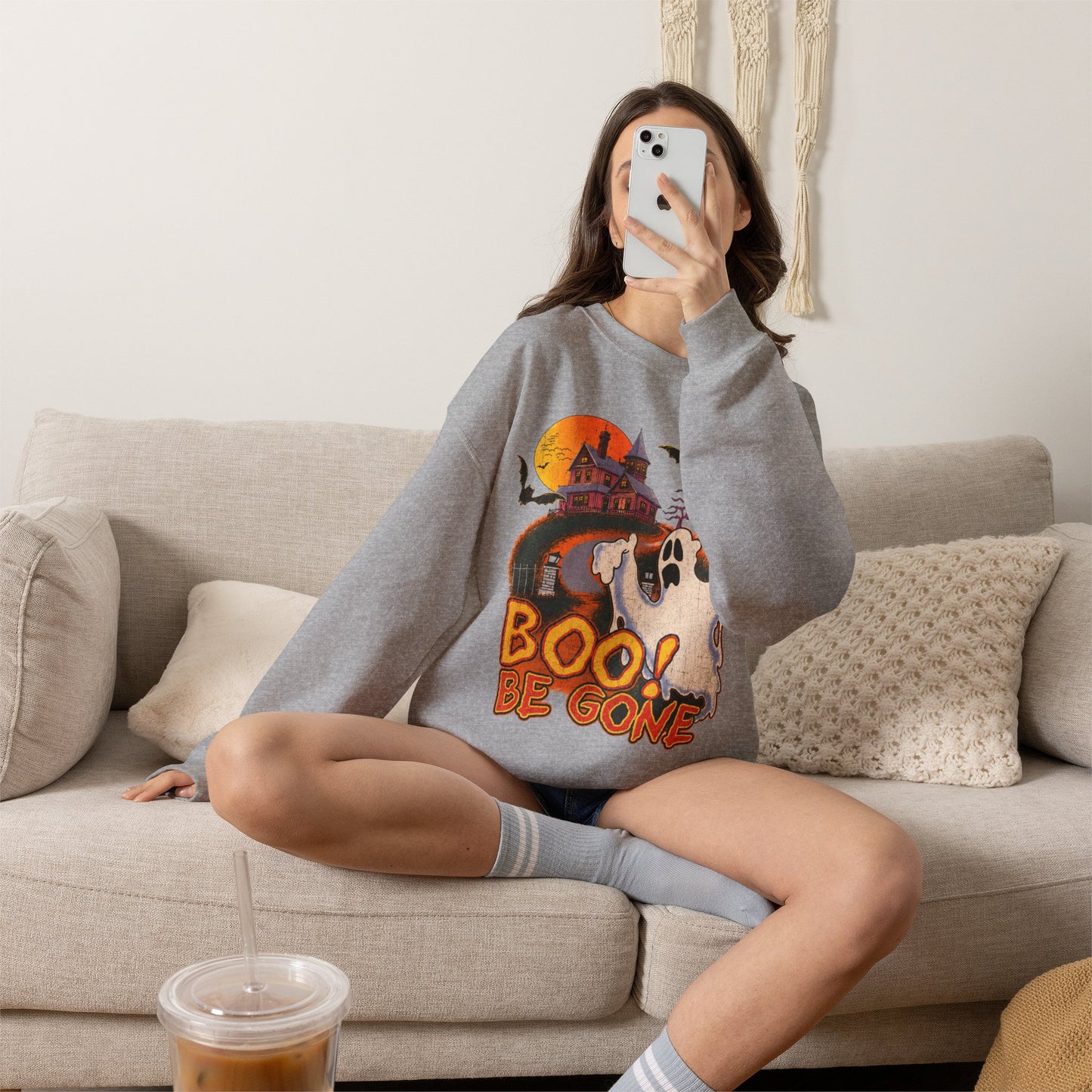 Boo! Be Gone Ghost Halloween Crewneck Sweatshirt