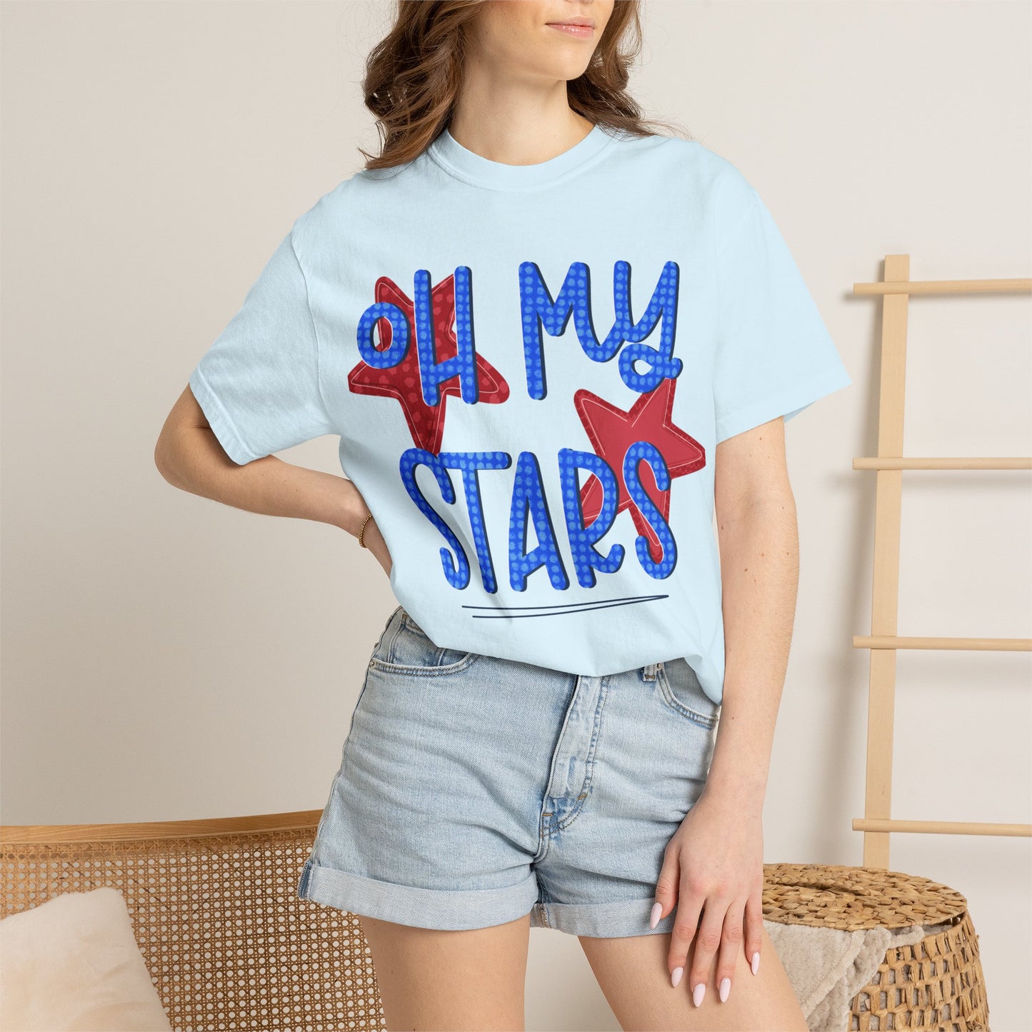 Oh My Stars T-Shirt — Patriotic Red & Blue Graphic Tee