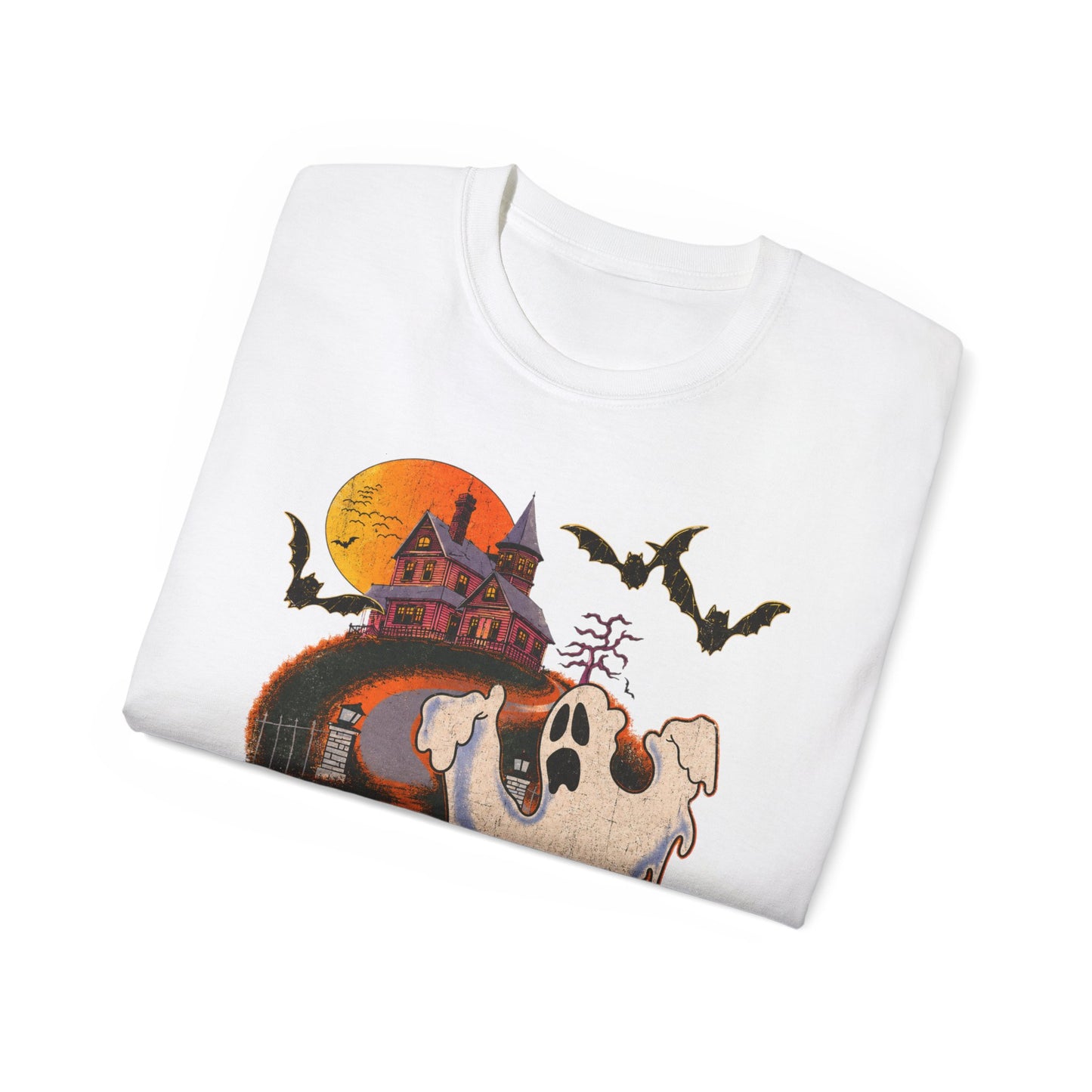 Halloween Tee - 'Boo! Be Gone' Ghost Haunted House Graphic Shirt