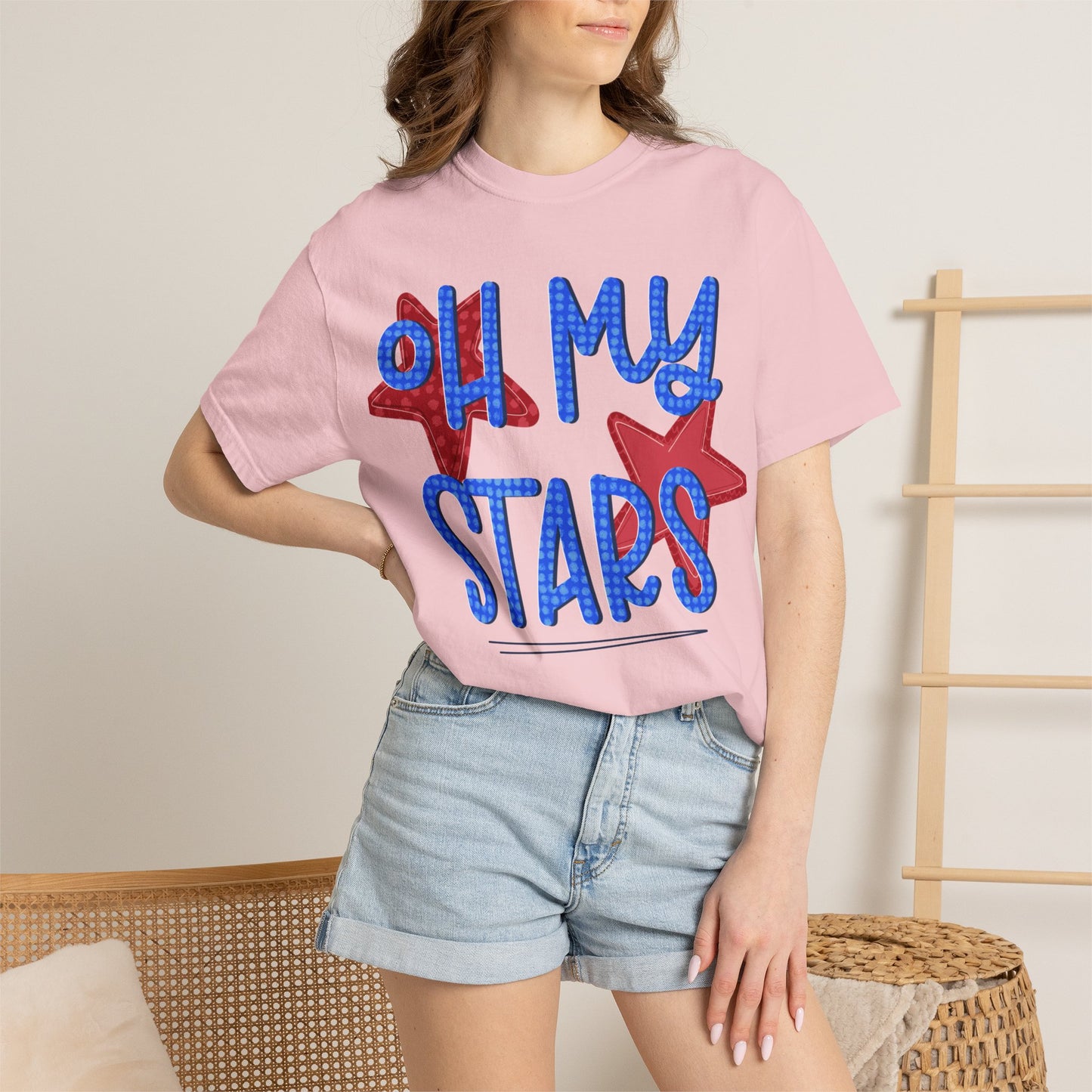 Oh My Stars T-Shirt — Patriotic Red & Blue Graphic Tee