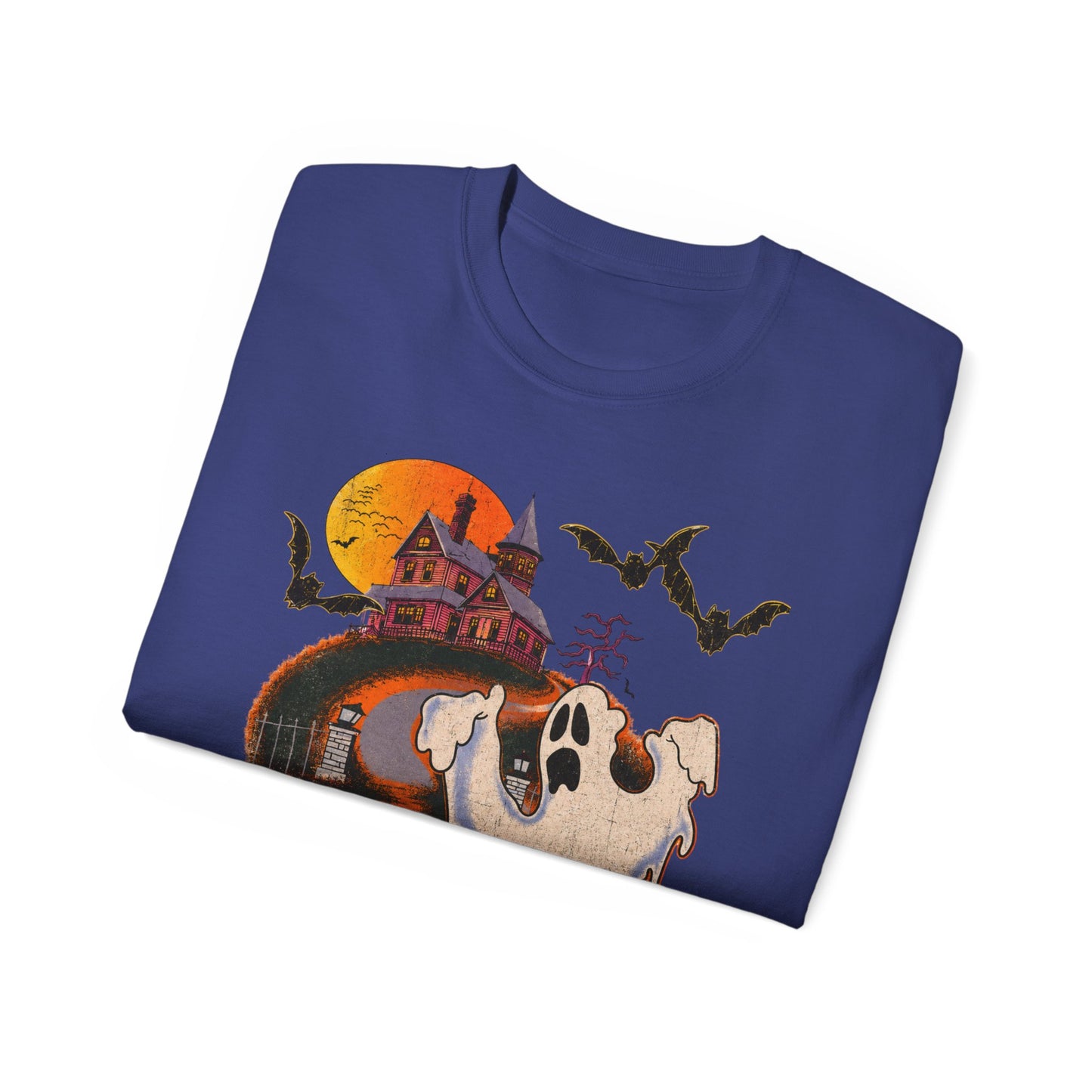 Halloween Tee - 'Boo! Be Gone' Ghost Haunted House Graphic Shirt